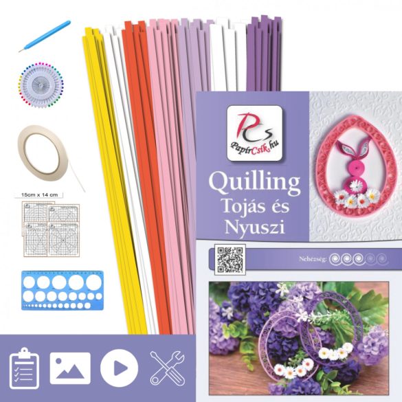 Ouă și Iepuraș - model pt. tehnica quilling (benzi - 220 buc., descriere și instrumente)